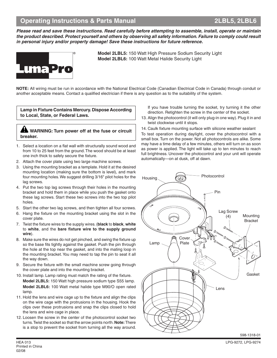 Heath Zenith 2LBL6 User Manual | 4 pages