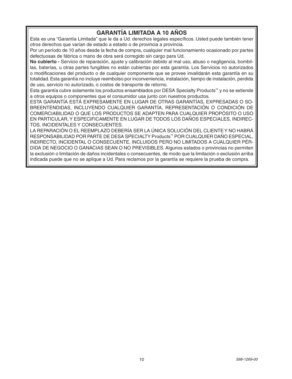 Garantía limitada a 10 años | Heath Zenith SL-5326 User Manual | Page 10 / 16