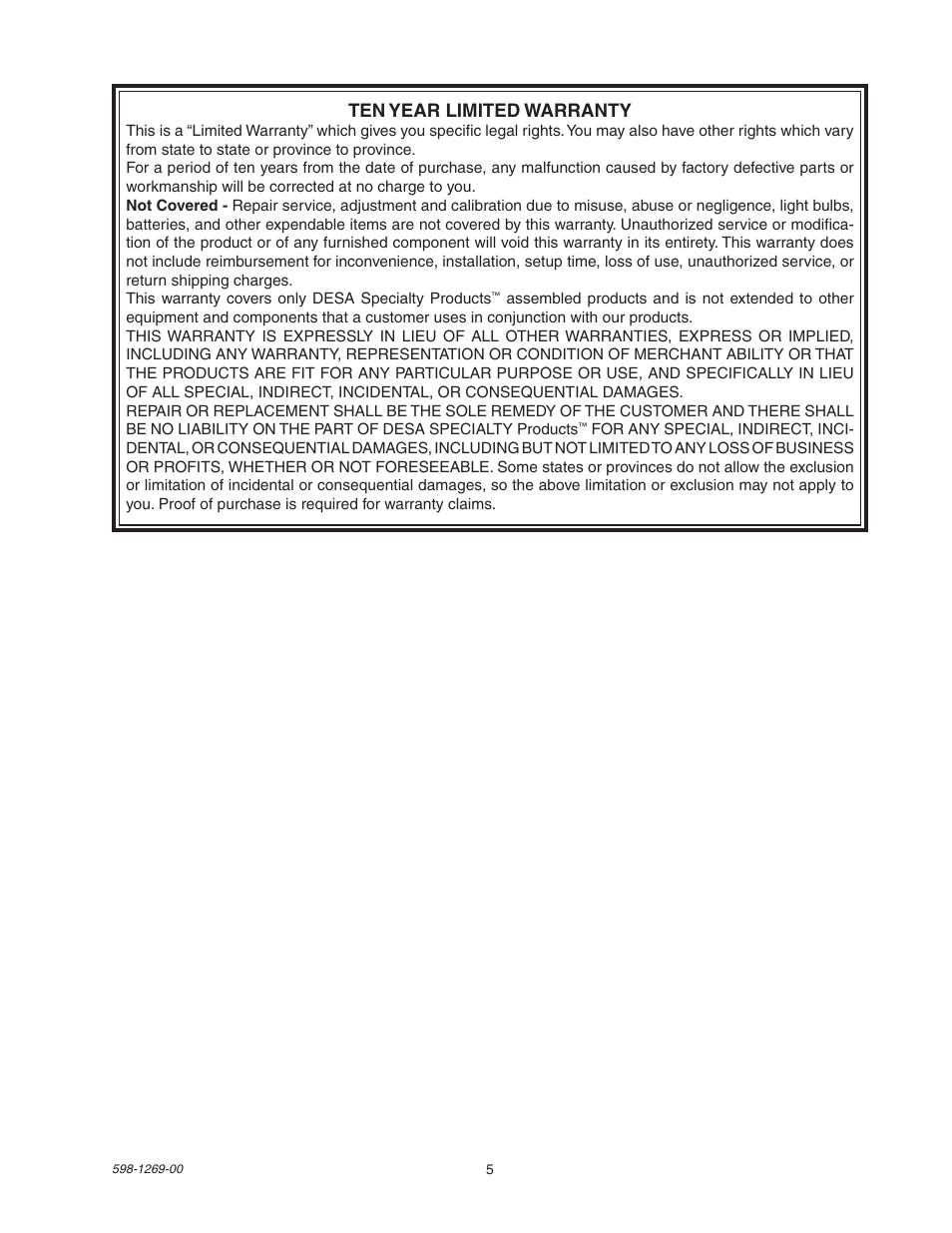 Ten year limited warranty | Heath Zenith SL-5326 User Manual | Page 5 / 16