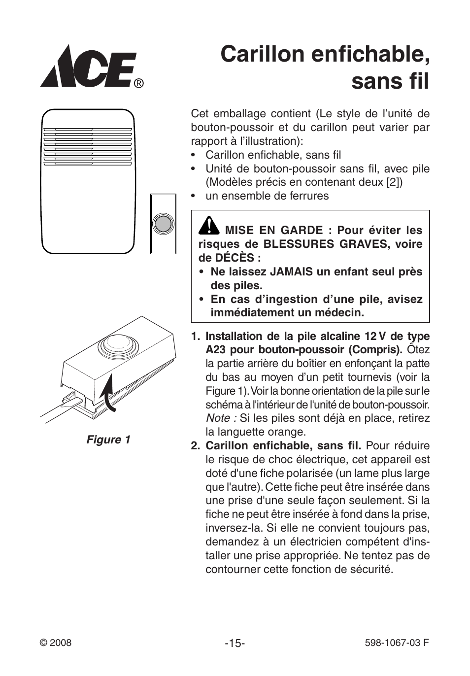 Carillon enfichable, sans fil | Heath Zenith Wireless Plug-In Chime 598-1067-03 User Manual | Page 15 / 24
