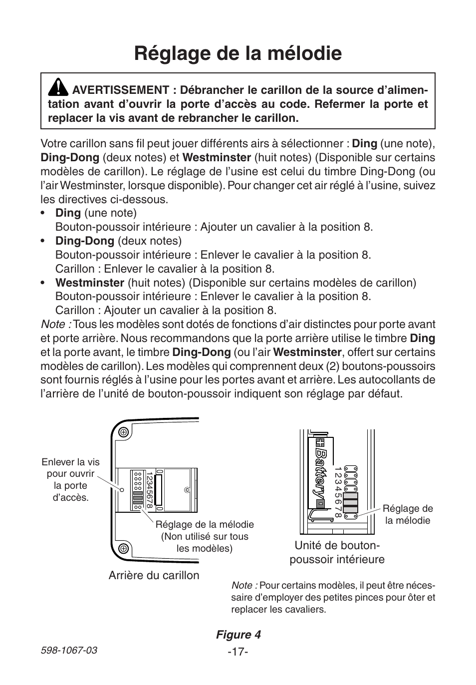 Réglage de la mélodie | Heath Zenith Wireless Plug-In Chime 598-1067-03 User Manual | Page 17 / 24