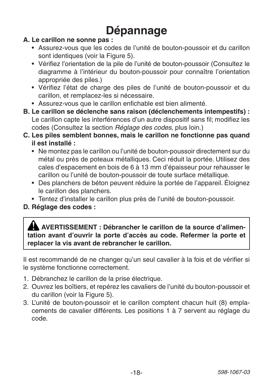 Dépannage | Heath Zenith Wireless Plug-In Chime 598-1067-03 User Manual | Page 18 / 24