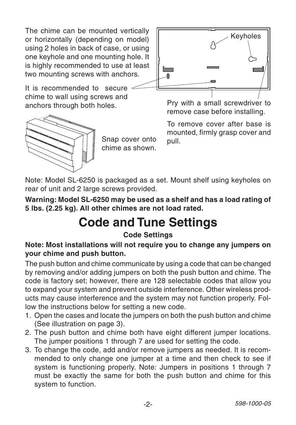 Code and tune settings | Heath Zenith DECORATIVE WIRELESS SL-6155 User Manual | Page 2 / 20