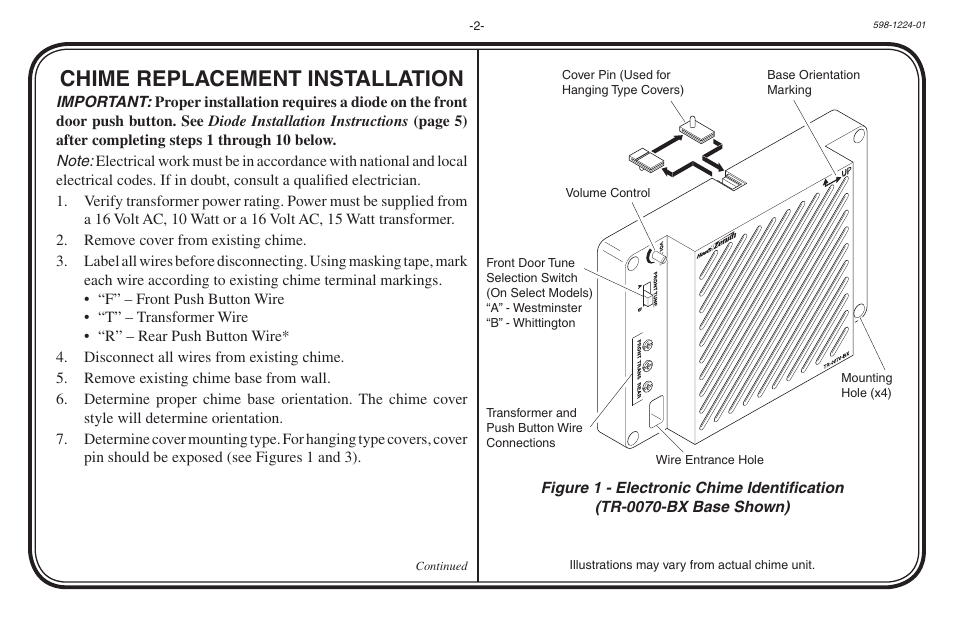 Chime replacement installation | Heath Zenith Hardwired Electronic Chime 598-1224-01 User Manual | Page 2 / 24