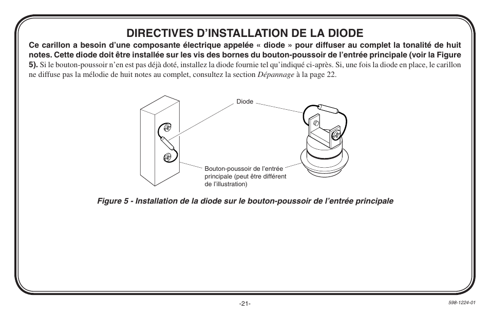 Directives d’installation de la diode | Heath Zenith Hardwired Electronic Chime 598-1224-01 User Manual | Page 21 / 24