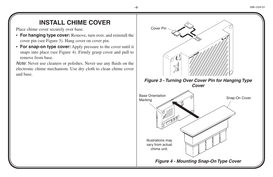 Install chime cover | Heath Zenith Hardwired Electronic Chime 598-1224-01 User Manual | Page 4 / 24