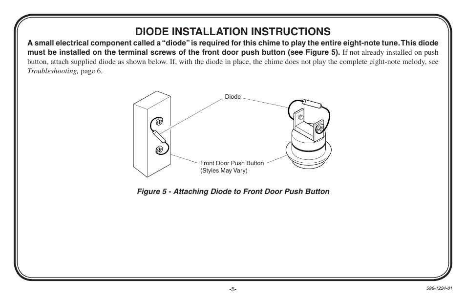 Diode installation instructions | Heath Zenith Hardwired Electronic Chime 598-1224-01 User Manual | Page 5 / 24