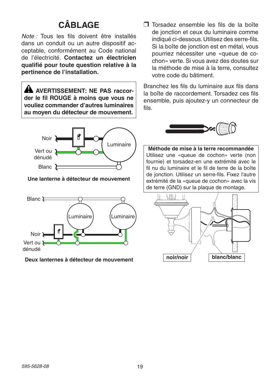 Câblage | Heath Zenith Motion Sensing Diecast Lantern SL-4190 Series User Manual | Page 19 / 24