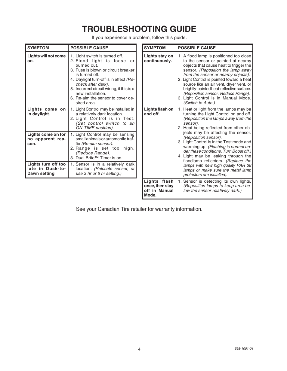 Troubleshooting guide | Heath Zenith DUAL BRITE SL-5318 User Manual | Page 4 / 12