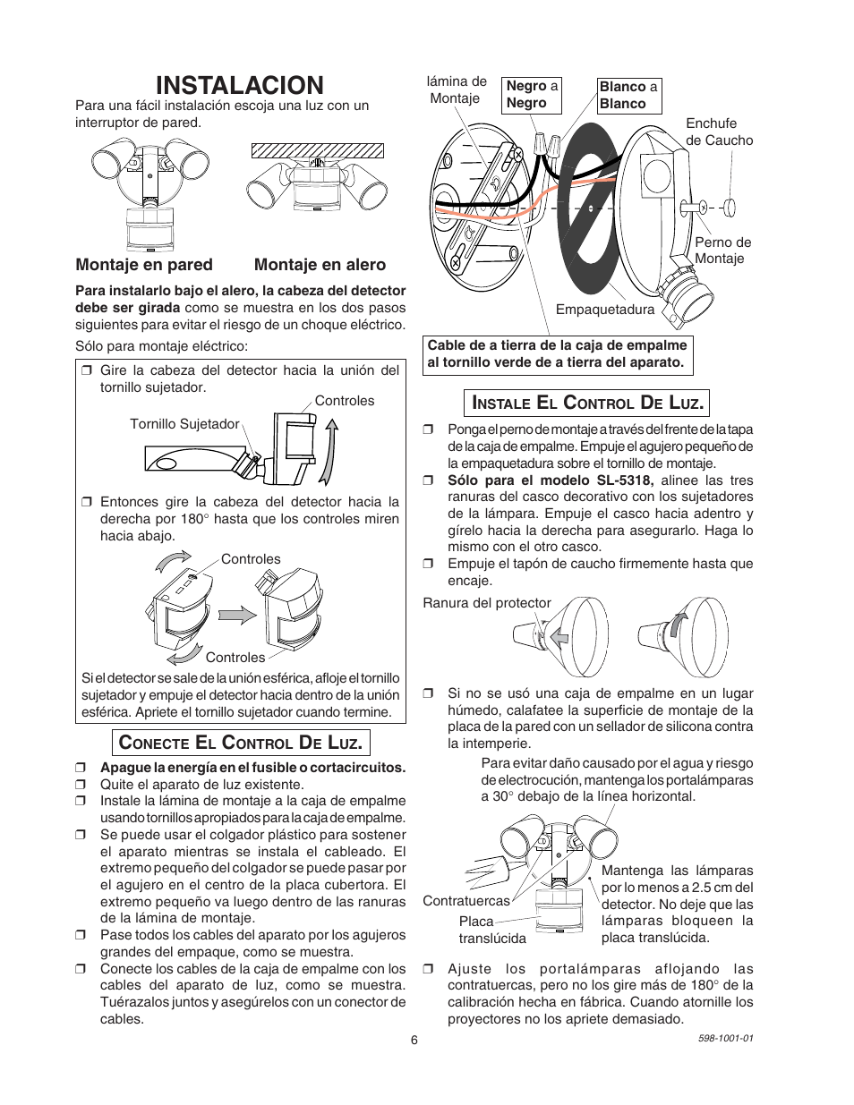Instalacion | Heath Zenith DUAL BRITE SL-5318 User Manual | Page 6 / 12
