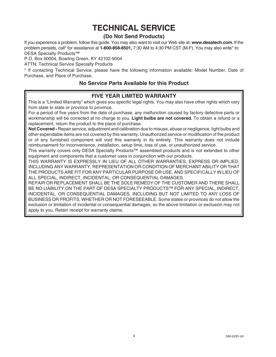 Technical service | Heath Zenith MOTION SENSOR LIGHT SL-7001 User Manual | Page 4 / 8