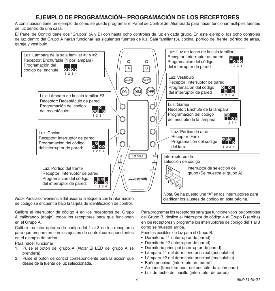 Group a settings group b settings | Heath Zenith Multi-Channel Remote Control User Manual | Page 6 / 12