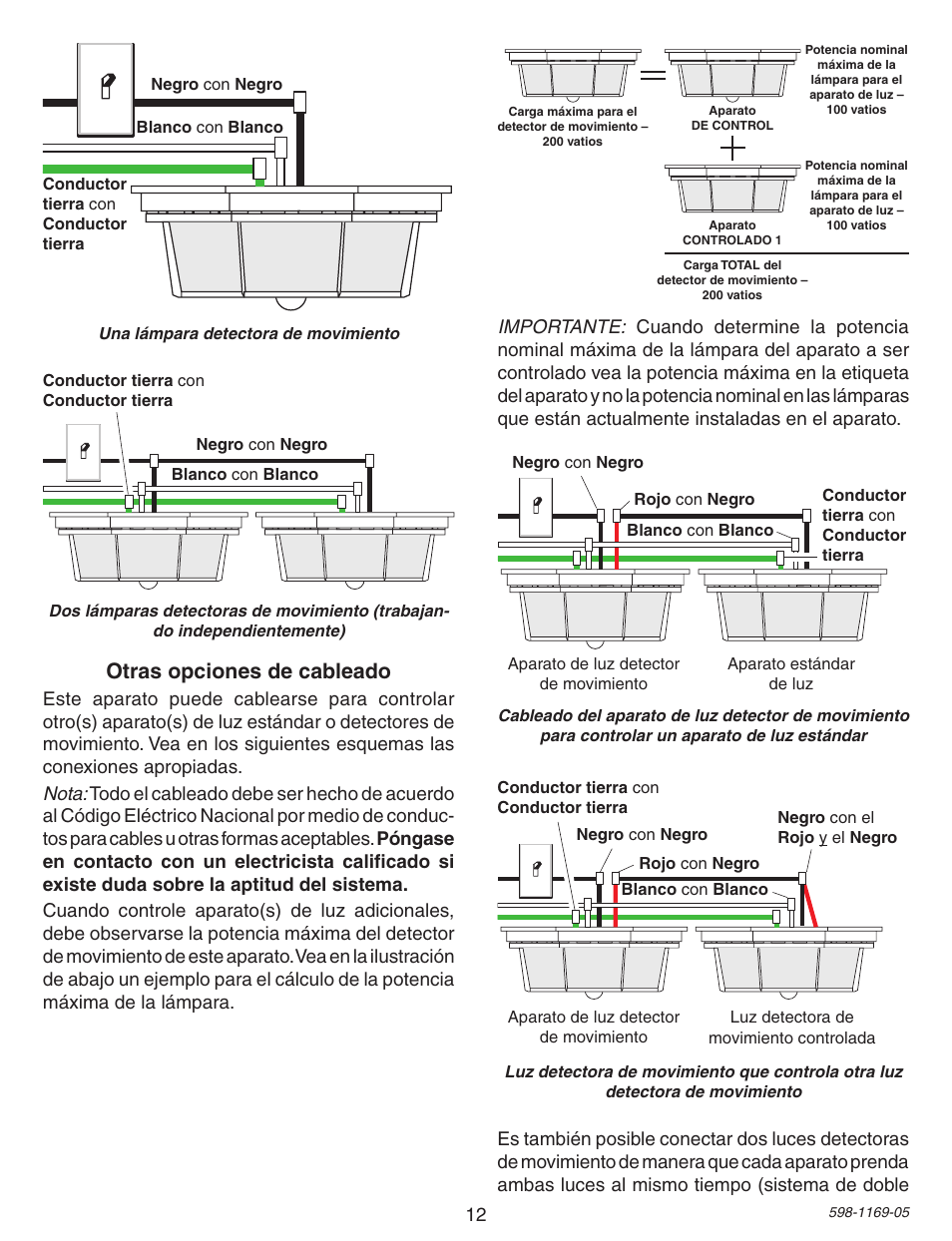 Otras opciones de cableado | Heath Zenith Motion Sensing Porch Light PF-4300-BK User Manual | Page 12 / 24