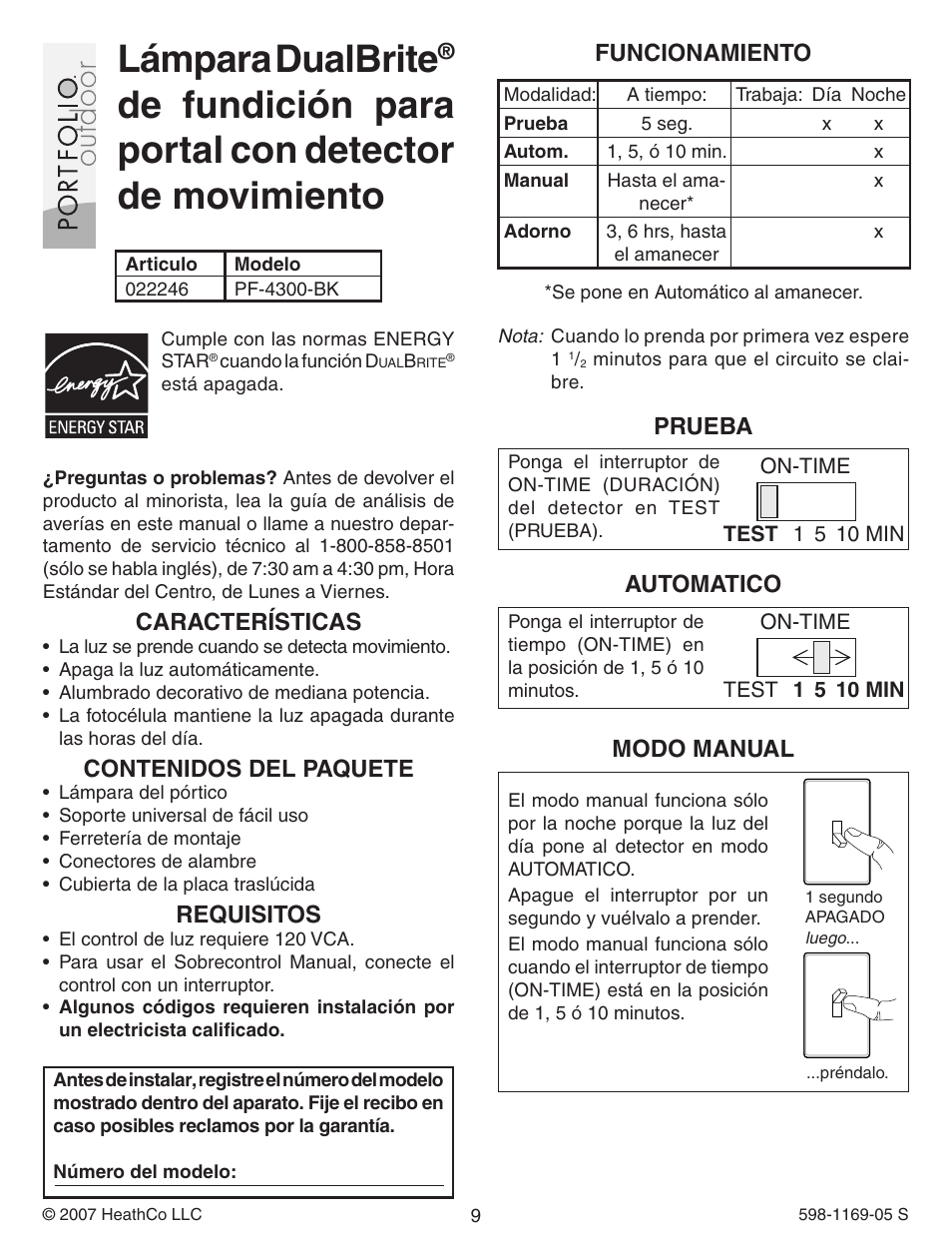 Heath Zenith Motion Sensing Porch Light PF-4300-BK User Manual | Page 9 / 24