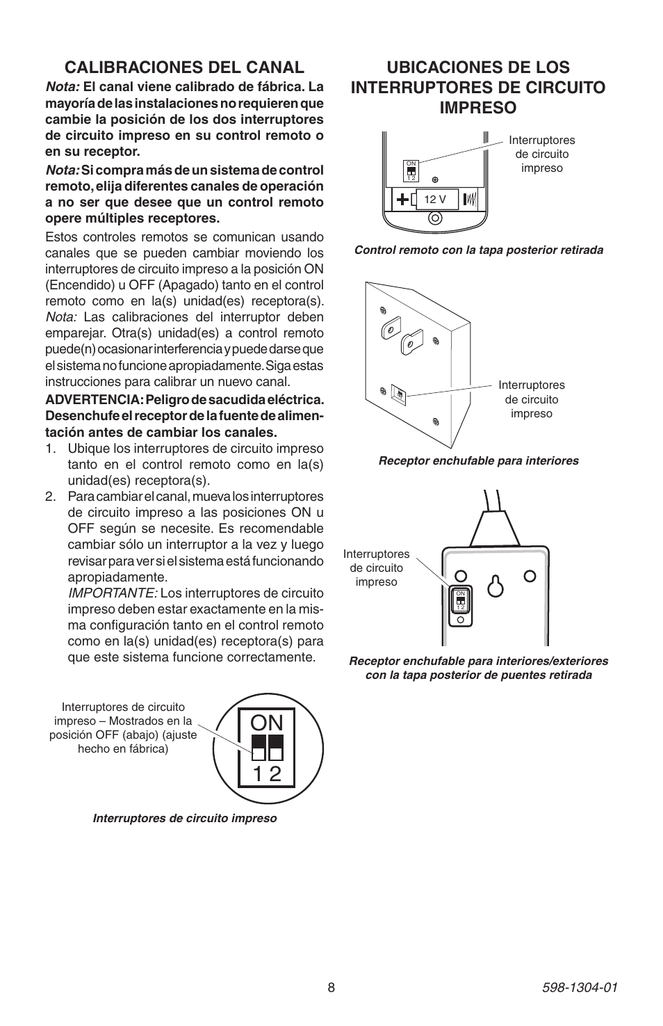 12 v, Calibraciones del canal | Heath Zenith 598-1304-01 User Manual | Page 8 / 16