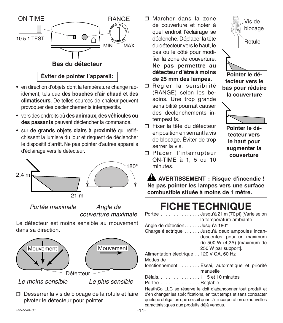 Fiche technique | Heath Zenith Replacement Motion Sensor SL-5407 User Manual | Page 11 / 12