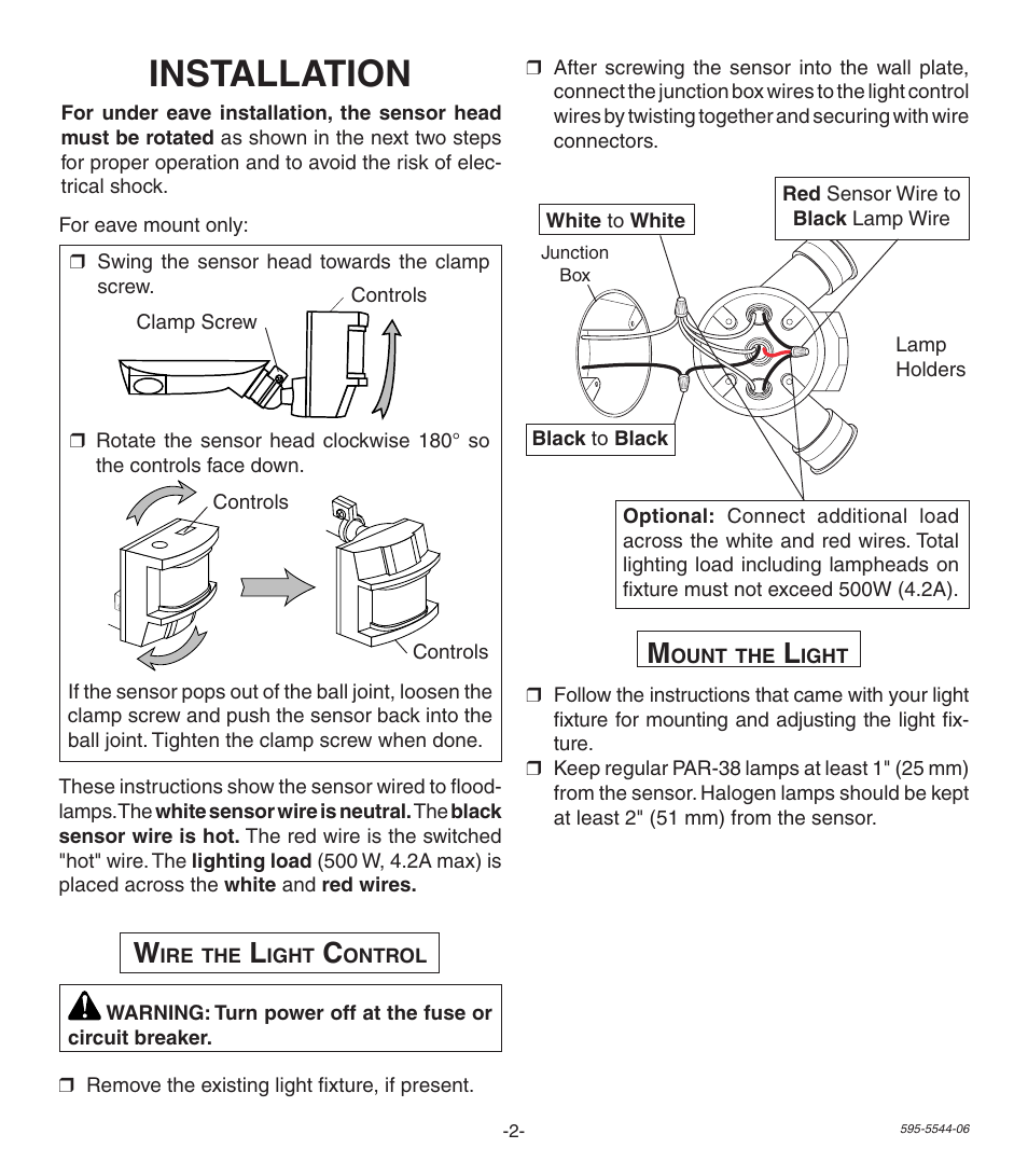 Installation | Heath Zenith Replacement Motion Sensor SL-5407 User Manual | Page 2 / 12