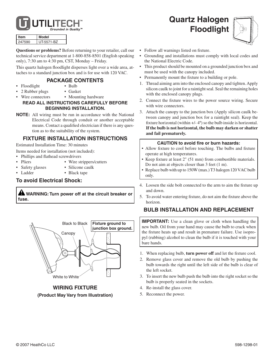 Heath Zenith UT-5571-BZ User Manual | 4 pages