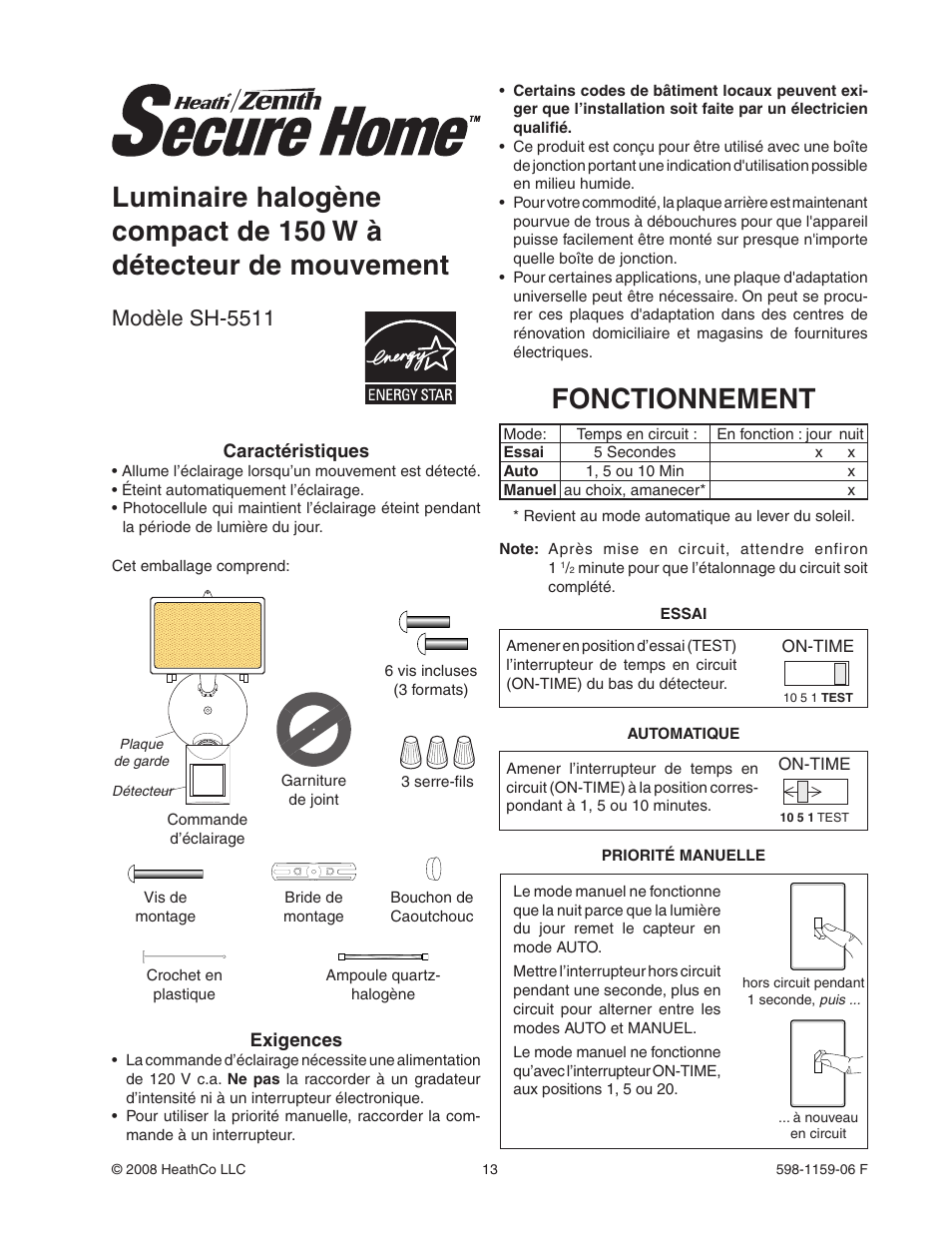 Modèle sh-5511 | Heath Zenith SH-5511 User Manual | Page 13 / 20