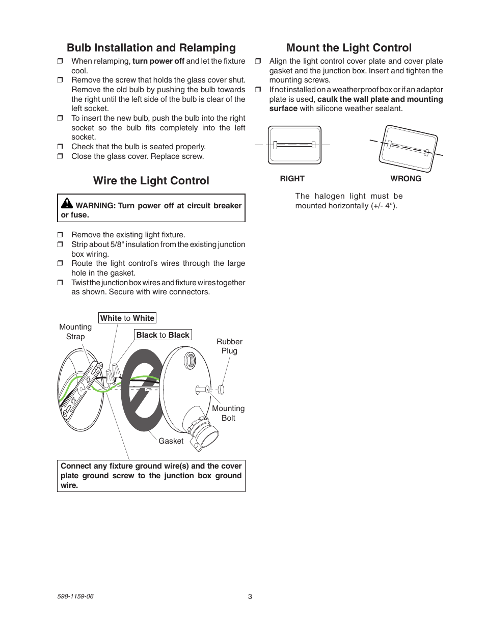 Bulb installation and relamping, Mount the light control, Wire the light control | Heath Zenith SH-5511 User Manual | Page 3 / 20