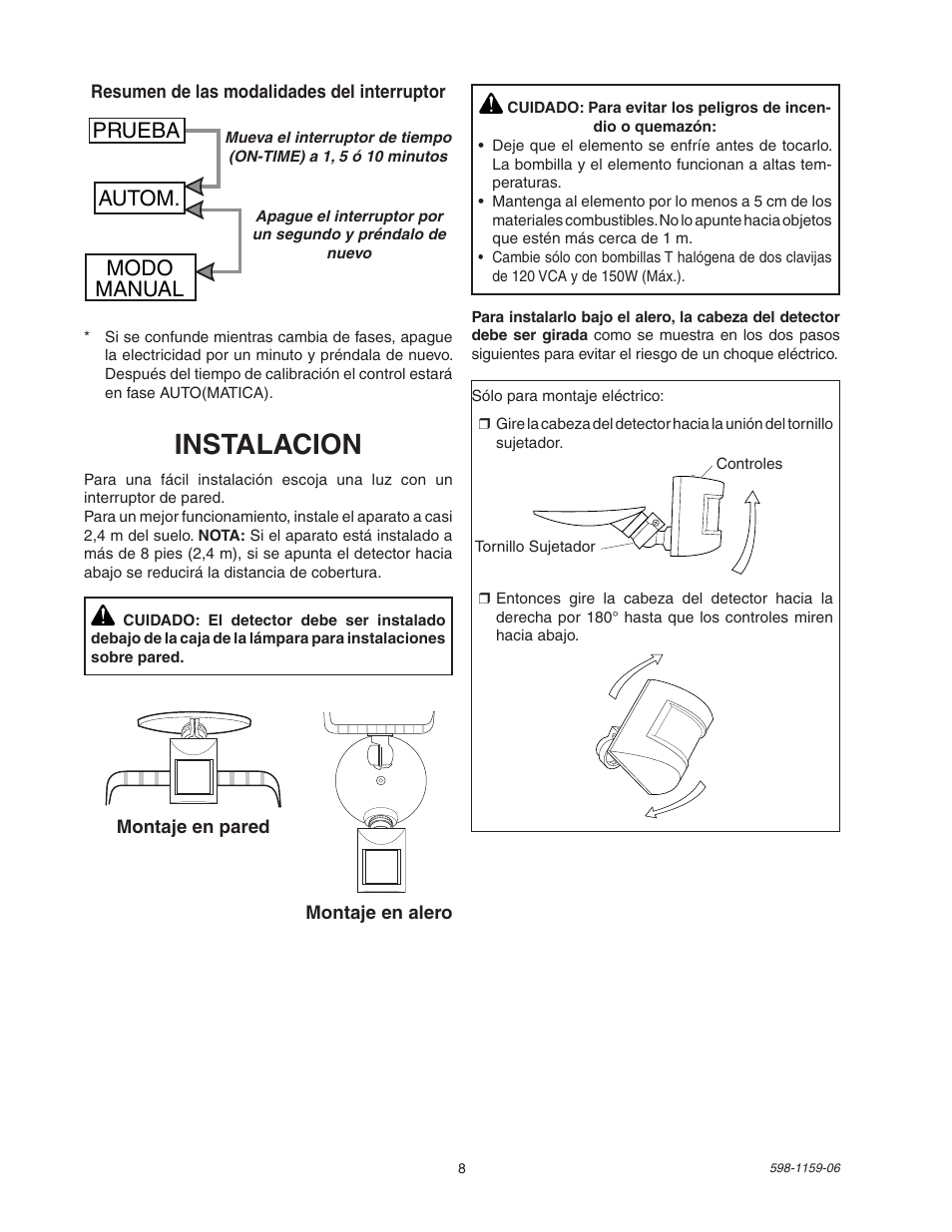 Instalacion, Prueba autom. modo manual | Heath Zenith SH-5511 User Manual | Page 8 / 20