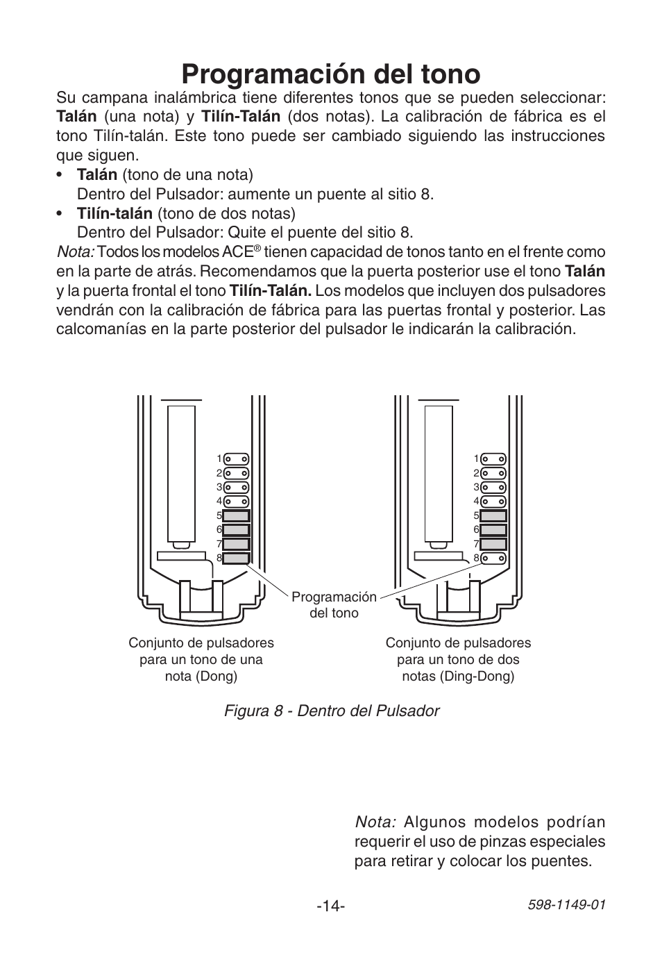 Programación del tono | Heath Zenith 3196425 User Manual | Page 14 / 28