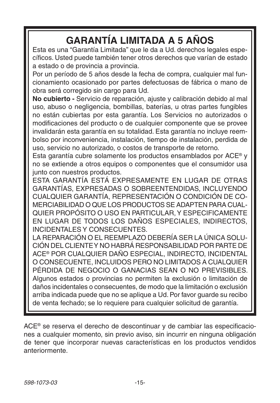 Garantía limitada a 5 años | Heath Zenith 3003530 User Manual | Page 15 / 24