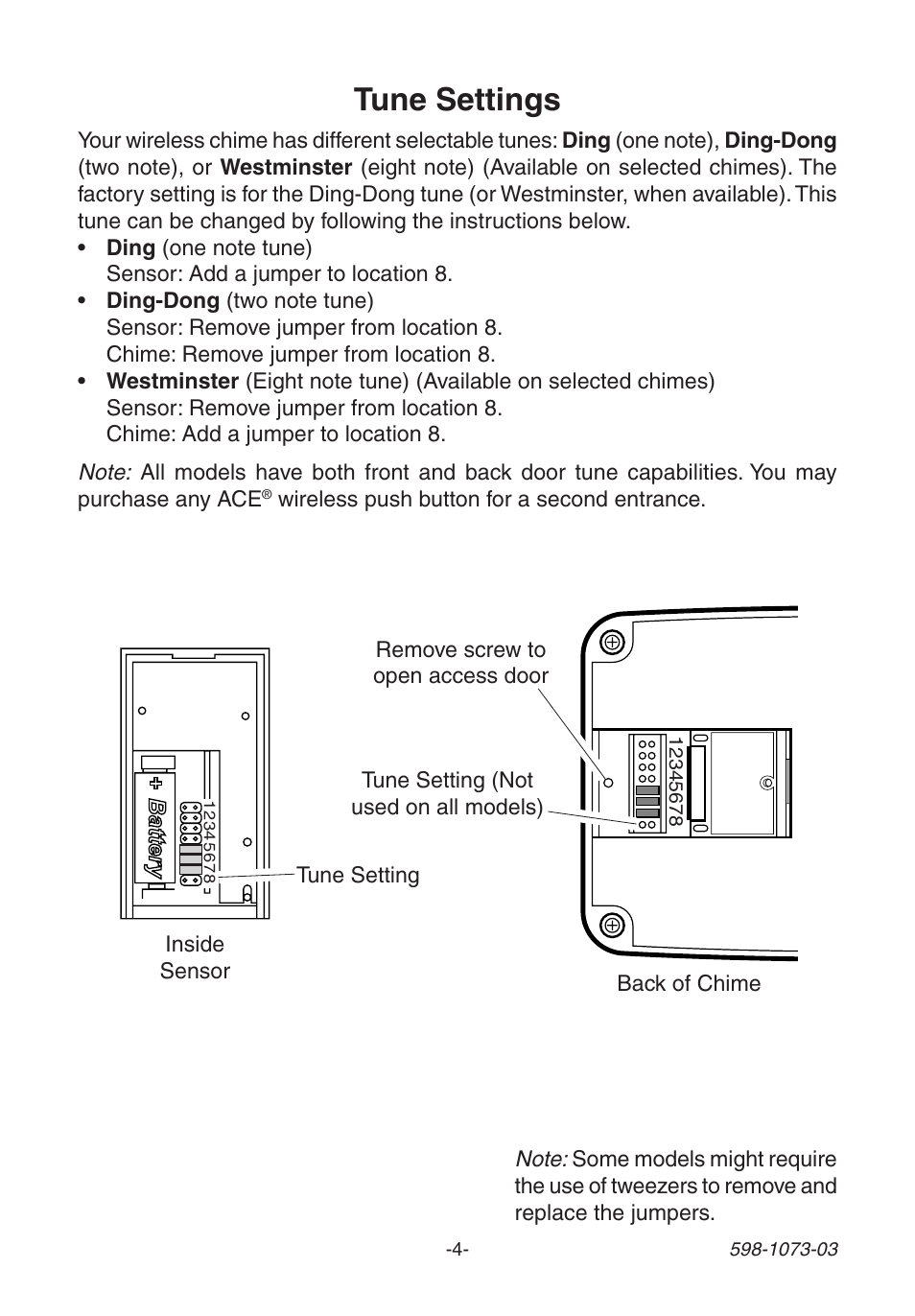 Tune settings | Heath Zenith 3003530 User Manual | Page 4 / 24