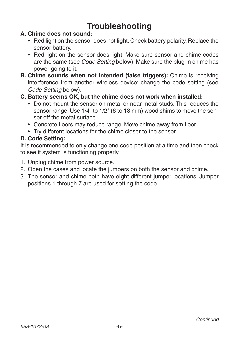 Troubleshooting | Heath Zenith 3003530 User Manual | Page 5 / 24