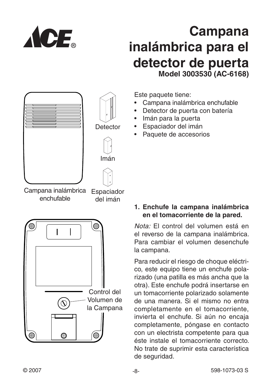 Campana inalámbrica para el detector de puerta | Heath Zenith 3003530 User Manual | Page 8 / 24