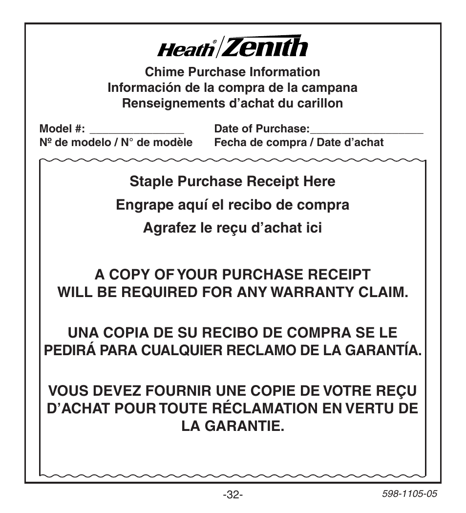 Heath Zenith Wireless Push Button Accessory 598-1105-05 User Manual | Page 32 / 32