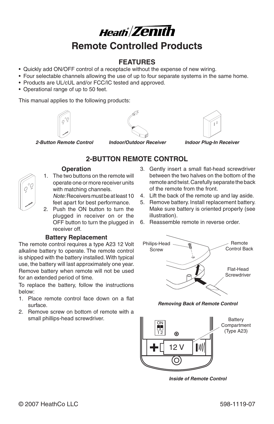 Heath Zenith 598-1119-07 User Manual | 16 pages
