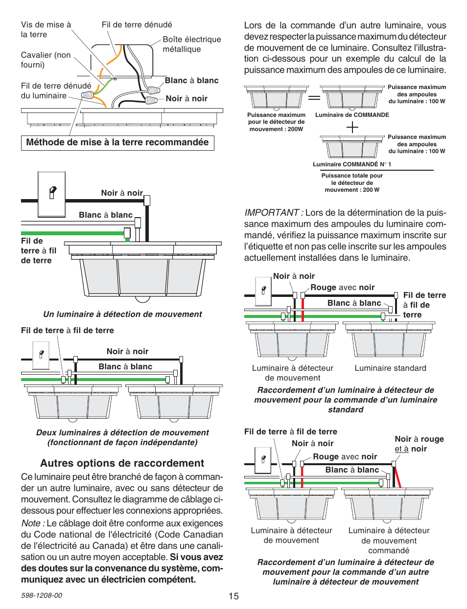 Autres options de raccordement, Méthode de mise à la terre recommandée | Heath Zenith SL-4300 User Manual | Page 15 / 20