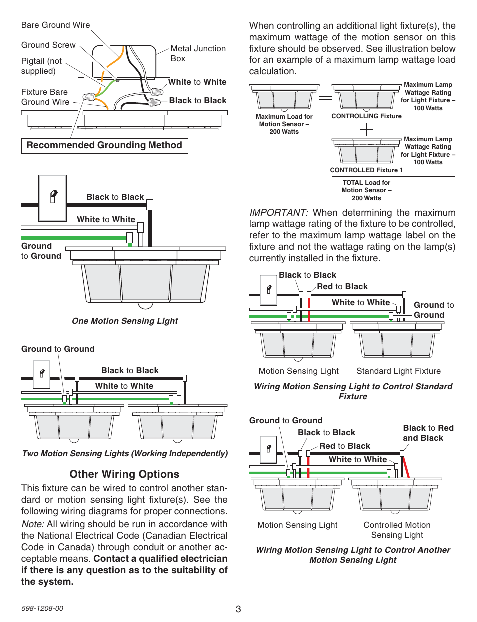 Other wiring options, Recommended grounding method | Heath Zenith SL-4300 User Manual | Page 3 / 20