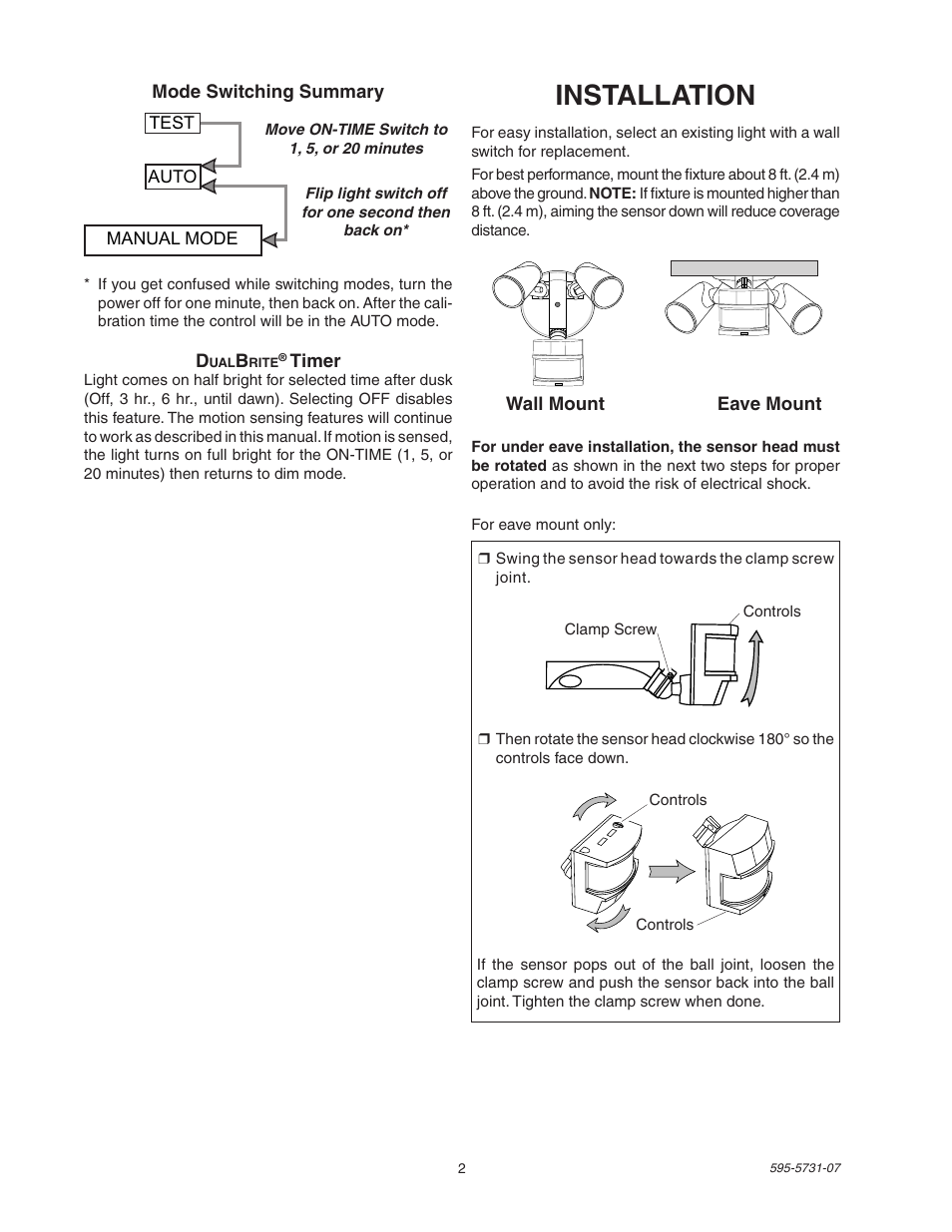 Installation | Heath Zenith DualBrite 5318 User Manual | Page 2 / 20