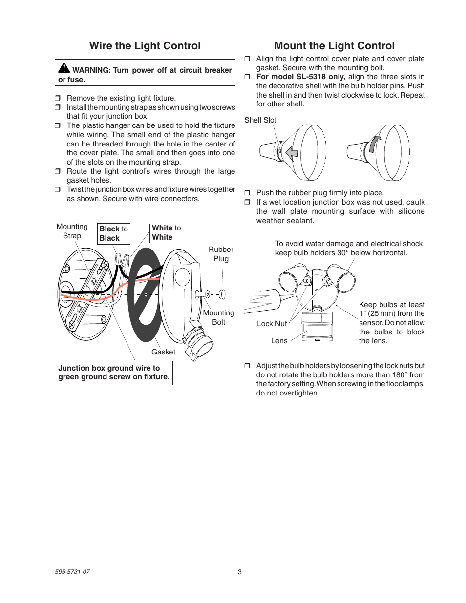 Mount the light control, Wire the light control | Heath Zenith DualBrite 5318 User Manual | Page 3 / 20