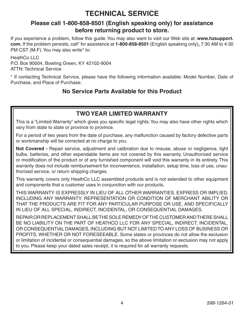 Technical service | Heath Zenith Dusk to Dawn Light Control 5403 User Manual | Page 4 / 12
