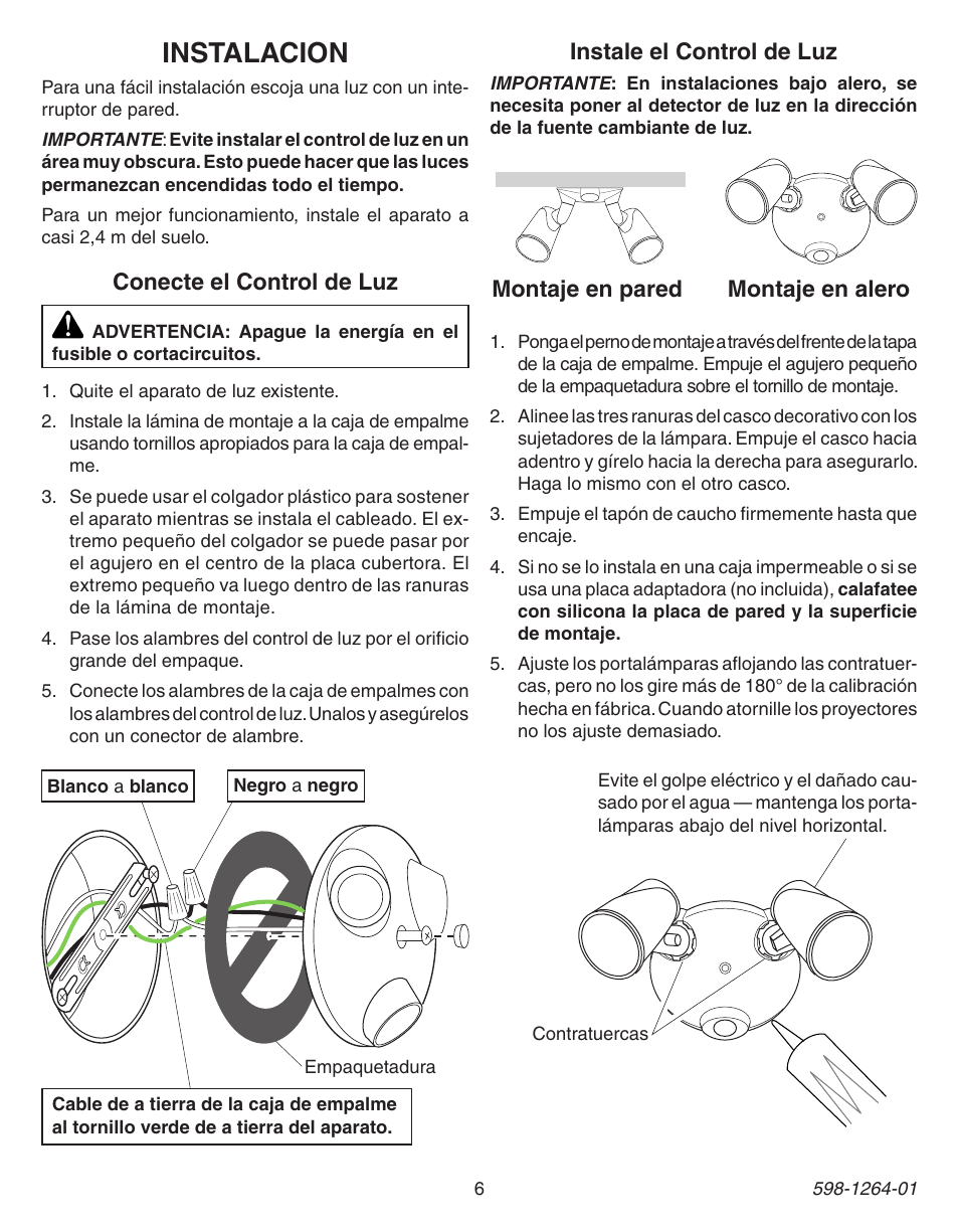 Instalacion | Heath Zenith Dusk to Dawn Light Control 5403 User Manual | Page 6 / 12