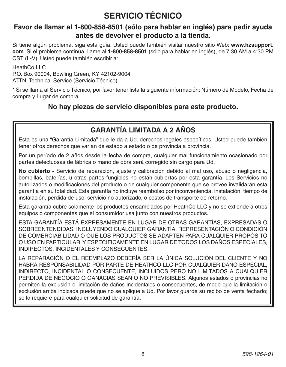 Servicio técnico | Heath Zenith Dusk to Dawn Light Control 5403 User Manual | Page 8 / 12