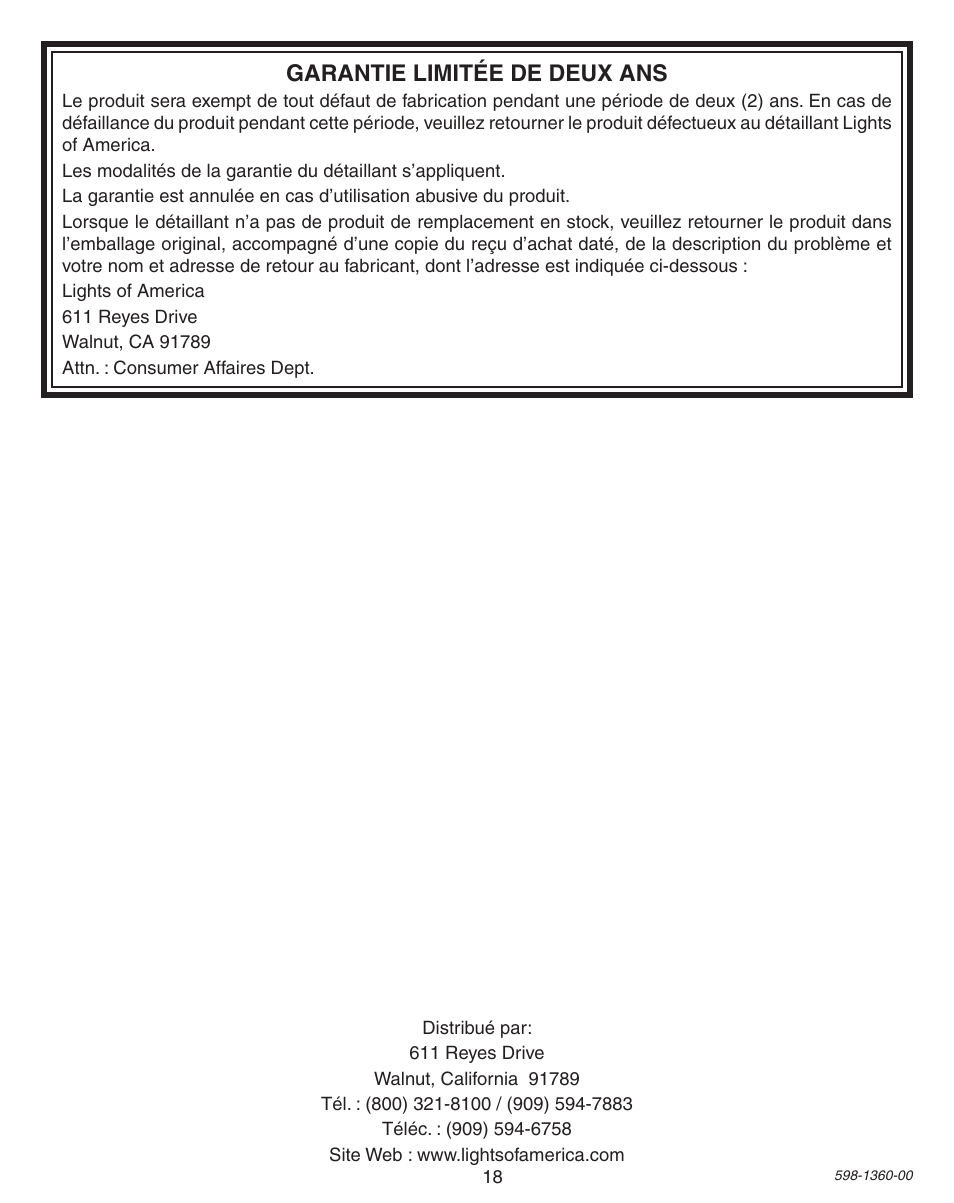 Garantie limitée de deux ans | Heath Zenith Motion Sensor Light Control 9700LeD User Manual | Page 18 / 20