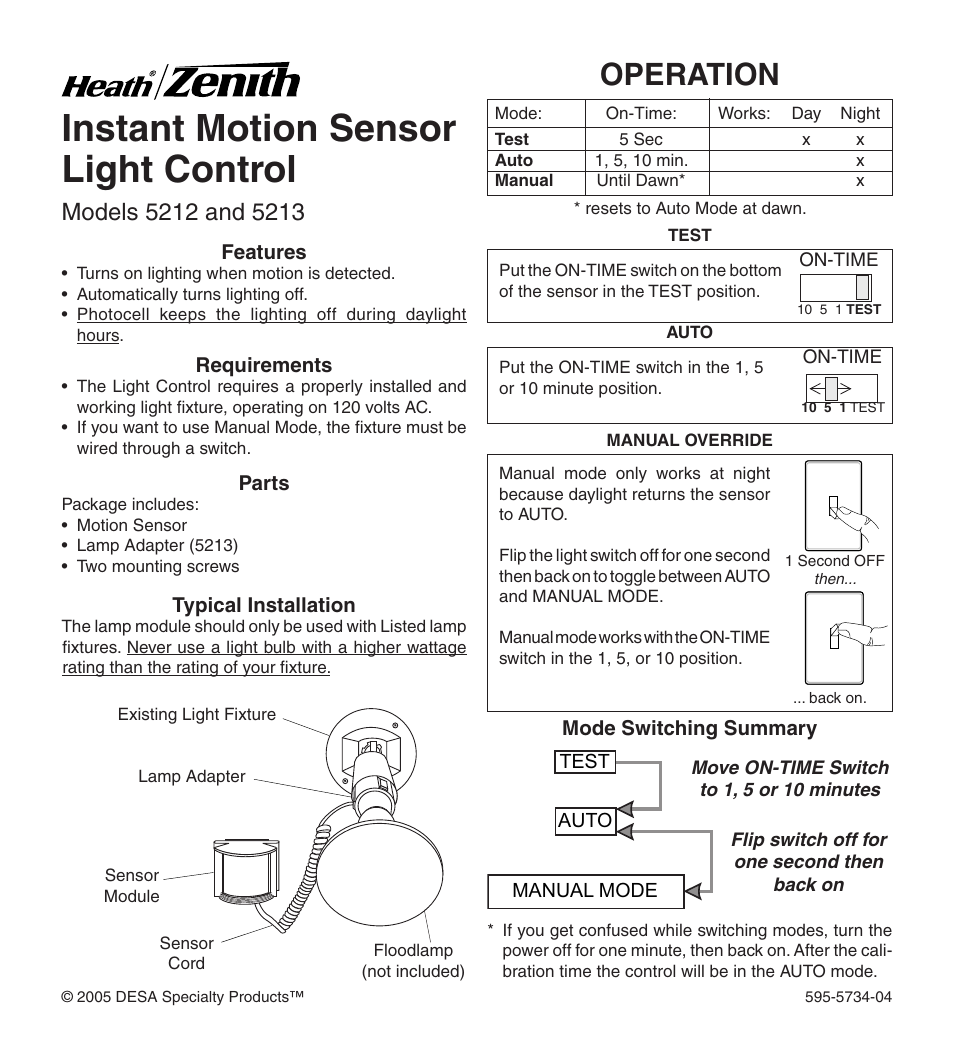 Heath Zenith 5213 User Manual | 12 pages