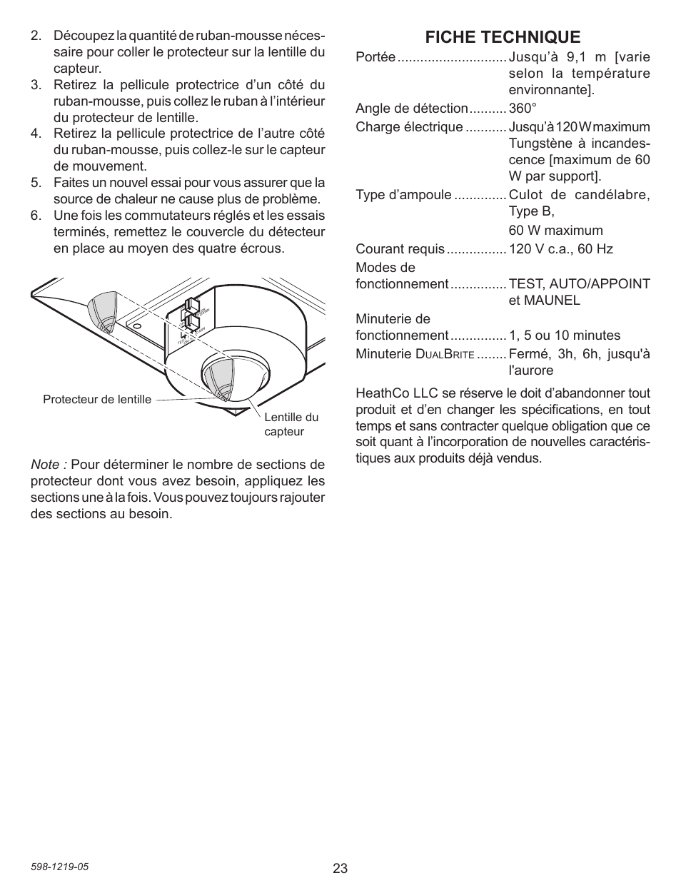 Fiche technique | Heath Zenith Motion sensing Pendant Light 4350 User Manual | Page 23 / 24