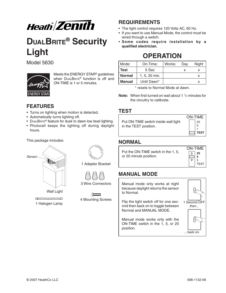 Heath Zenith DualBrite Security Light 5630 User Manual | 16 pages