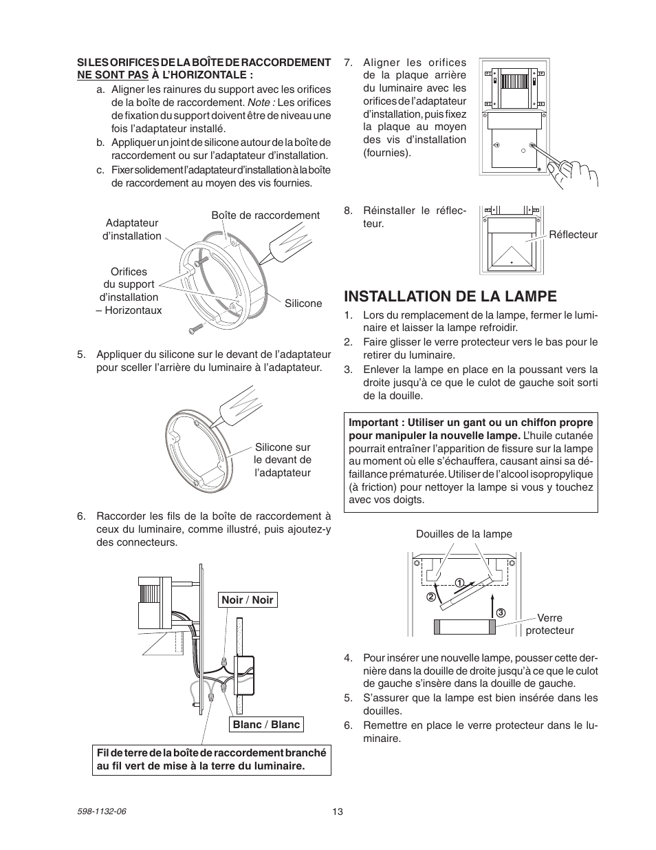 Installation de la lampe | Heath Zenith DualBrite Security Light 5630 User Manual | Page 13 / 16