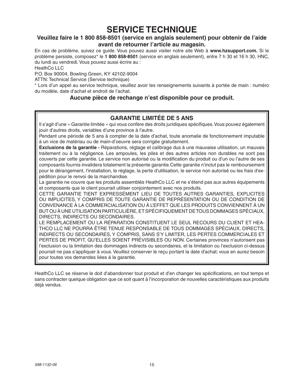 Service technique | Heath Zenith DualBrite Security Light 5630 User Manual | Page 15 / 16