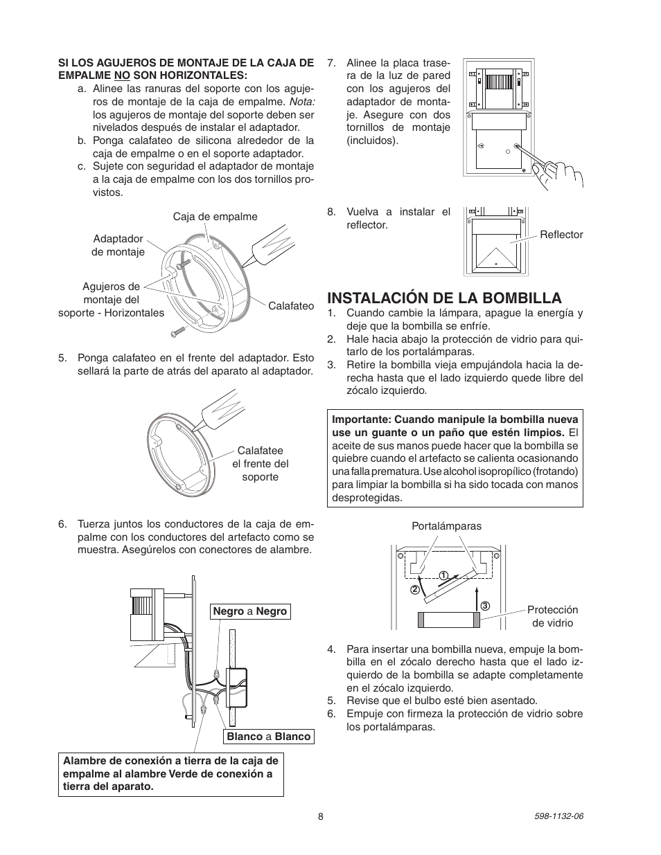 Instalación de la bombilla | Heath Zenith DualBrite Security Light 5630 User Manual | Page 8 / 16