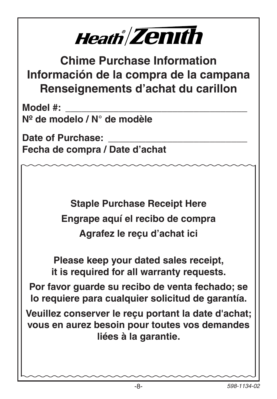 Heath Zenith Single Entrance Chime 23/M User Manual | Page 8 / 8