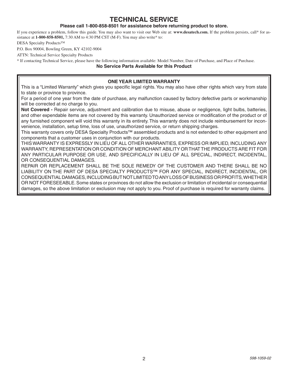Technical service | Heath Zenith SL-5655 User Manual | Page 2 / 8