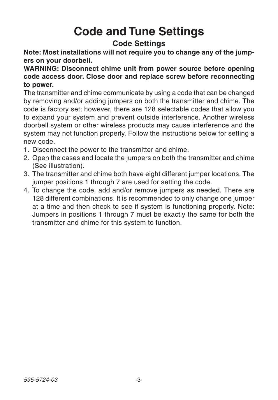 Code and tune settings | Heath Zenith WIRELESS SL-6168 User Manual | Page 3 / 20