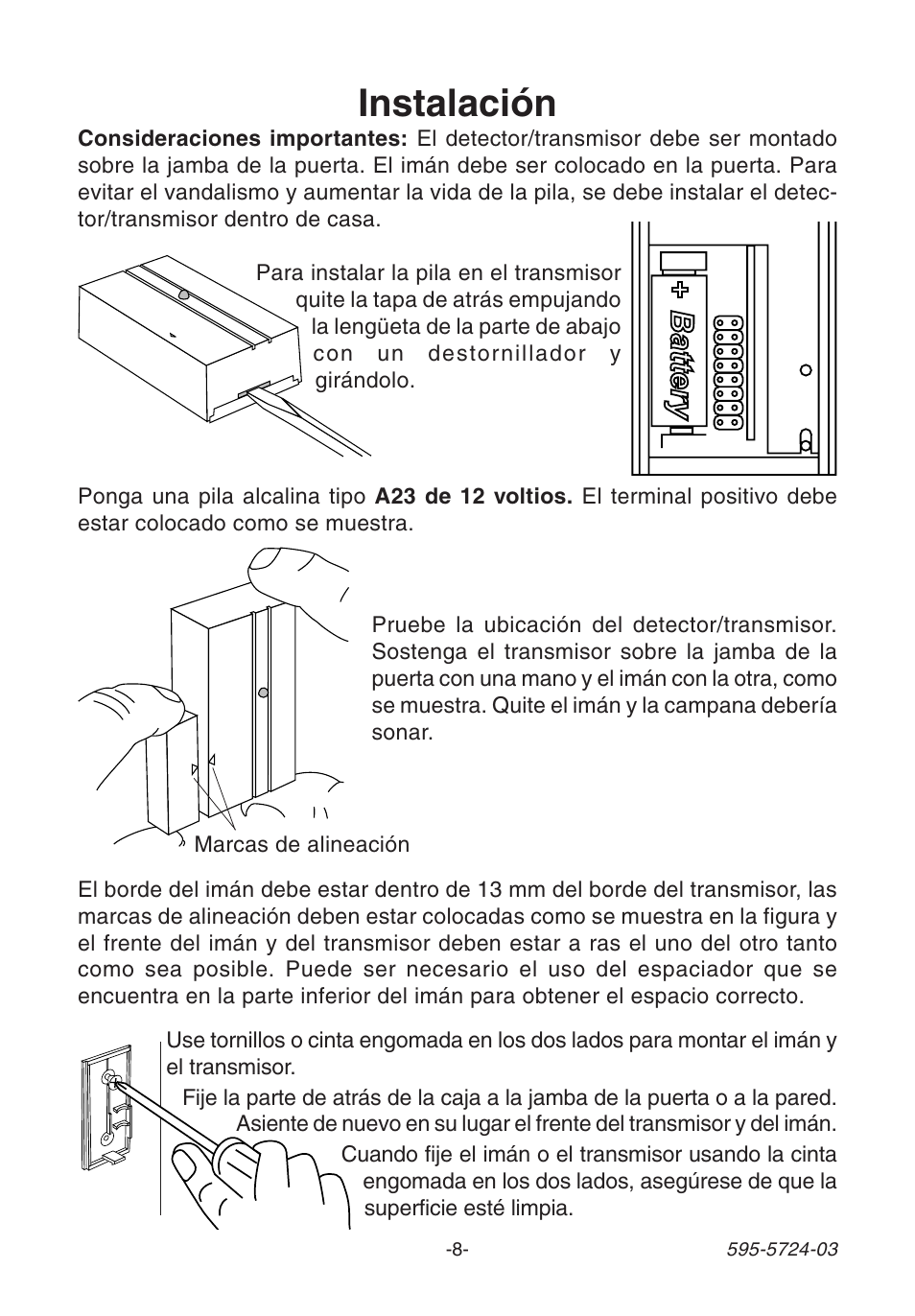 Instalación | Heath Zenith WIRELESS SL-6168 User Manual | Page 8 / 20